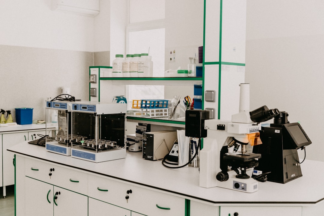 well-organized laboratory workspace with scientific equipment and materials for cannabis quality testing